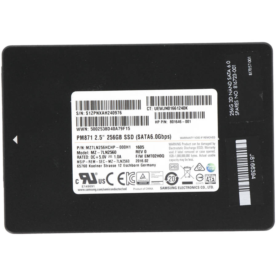 Używany Dysk Twardy Samsung PM871 MZ-7LN256D 256GB SSD 2,5"